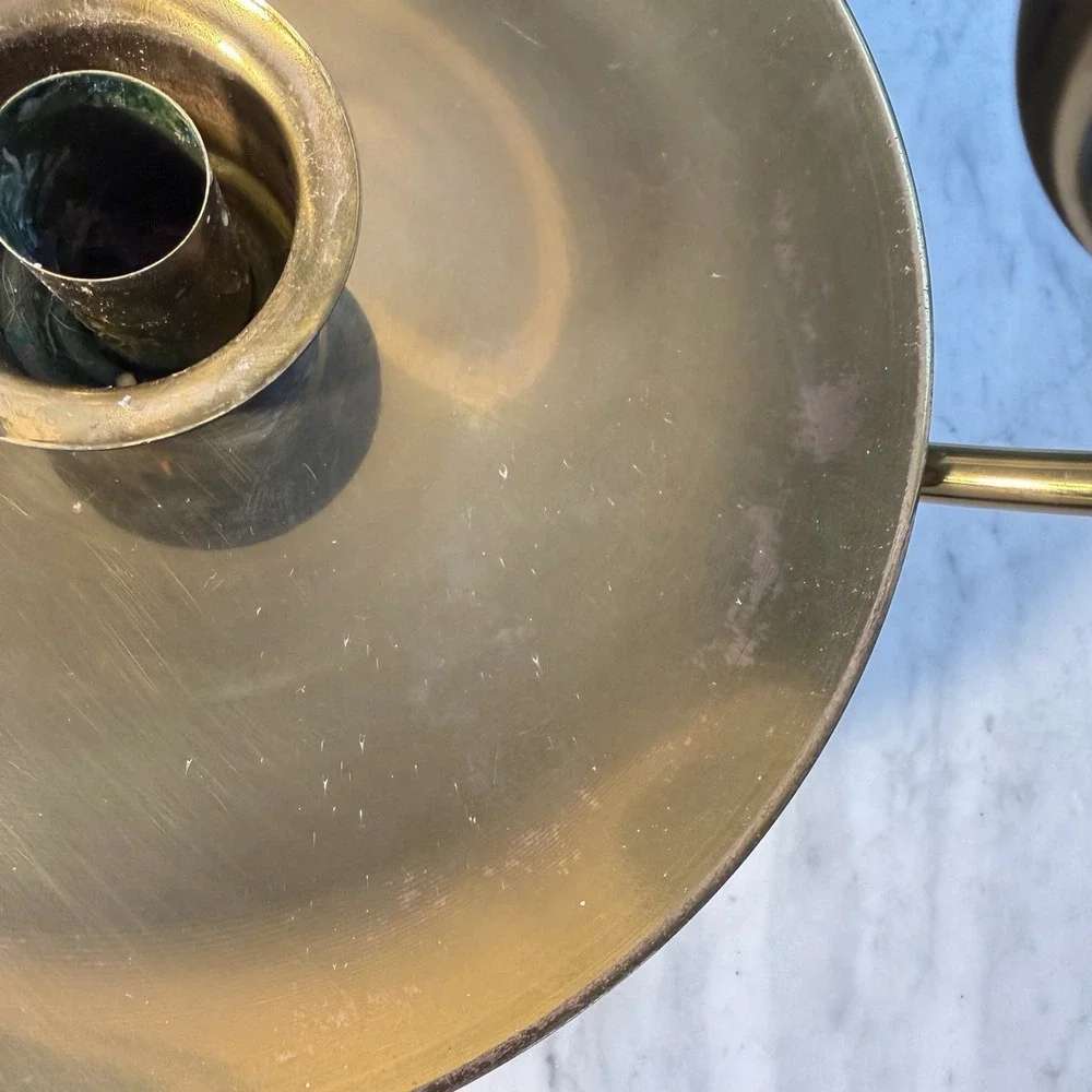 Vtg 80s Solid Brass Large Chamberstick Candle Holder Swirl Handle Maitland-Smith